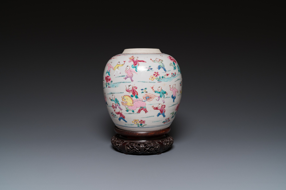 A Chinese famille rose 'hundred boys' jar, Yongzheng