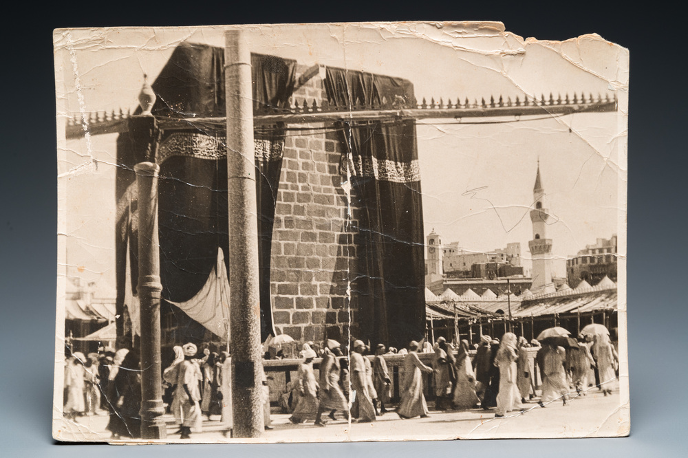 A black and white photo of the Kaaba at Mecca, dated 1914