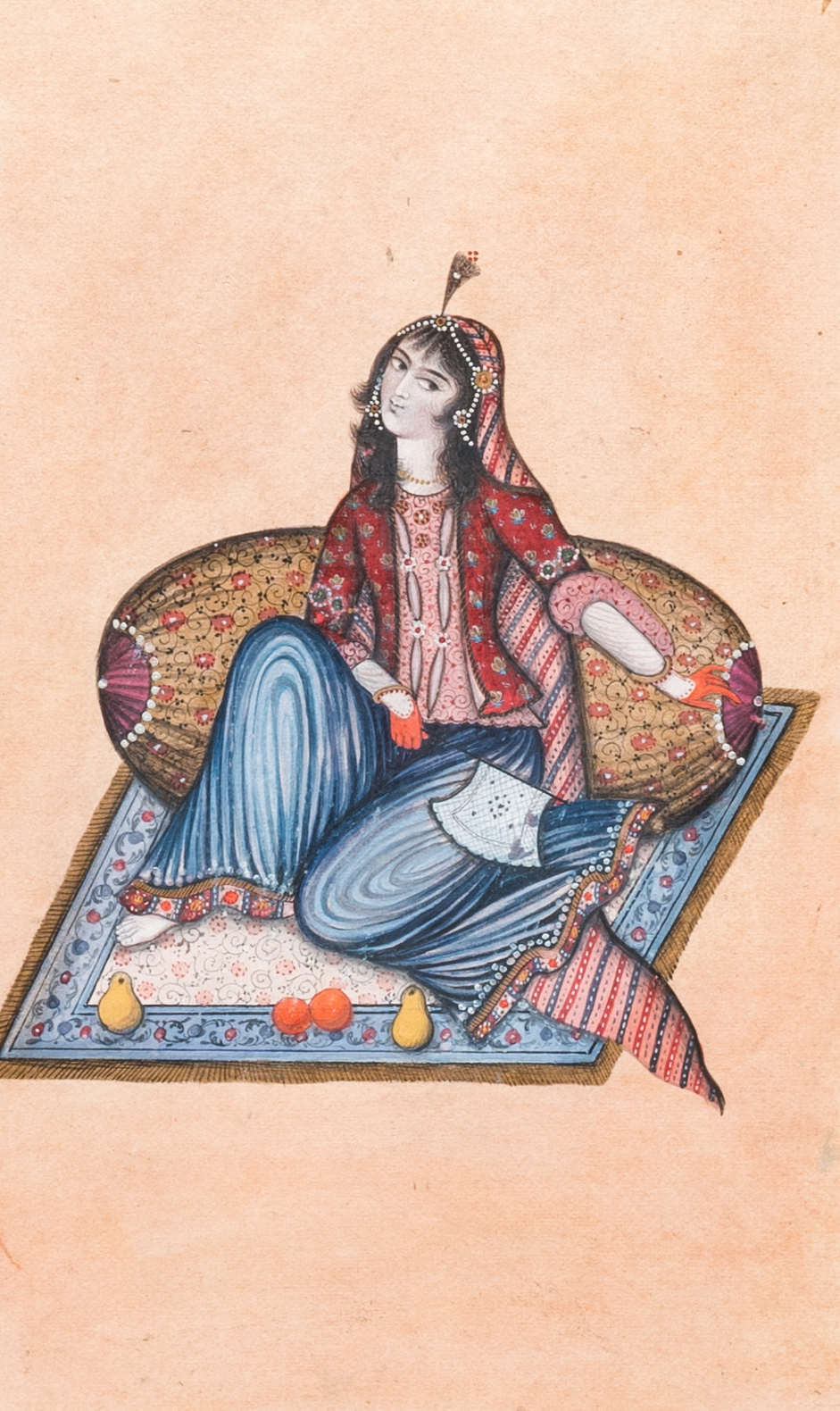 Qajar school, miniatuur: 'Rustende dame'