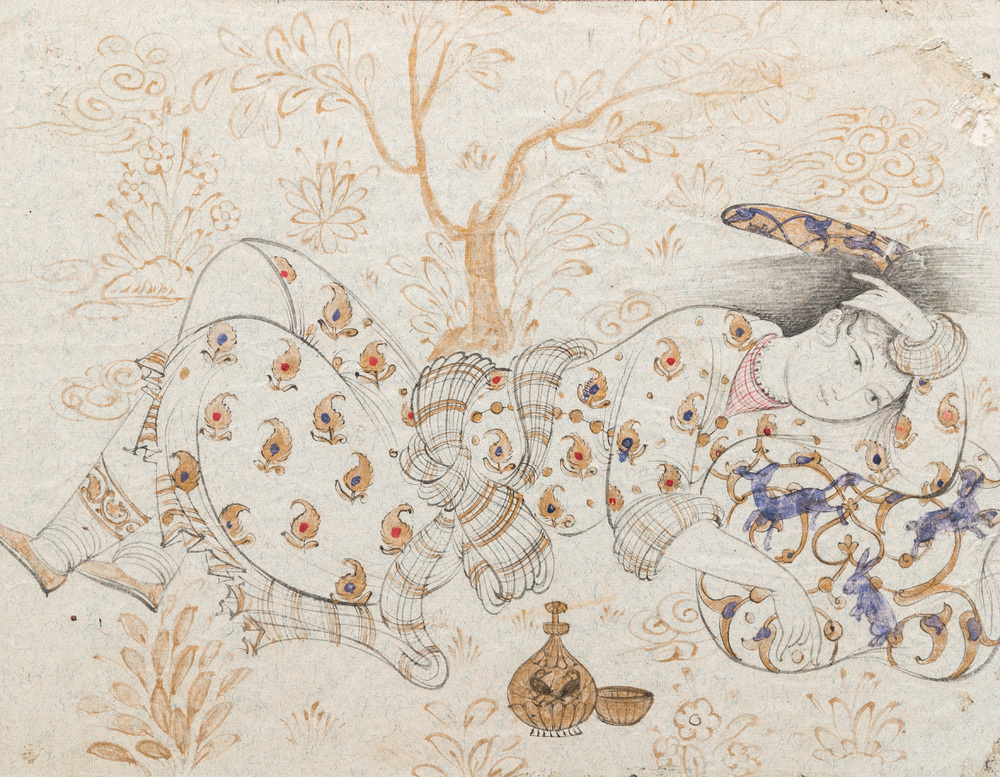 Persian school, miniature after Rizza Abassi: 'Lady at rest in a garden'