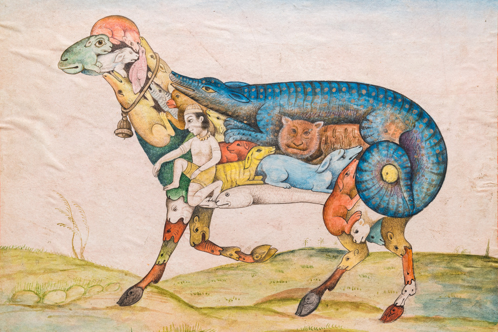 Indian school, miniature: 'A sheep composed of animals and a human'