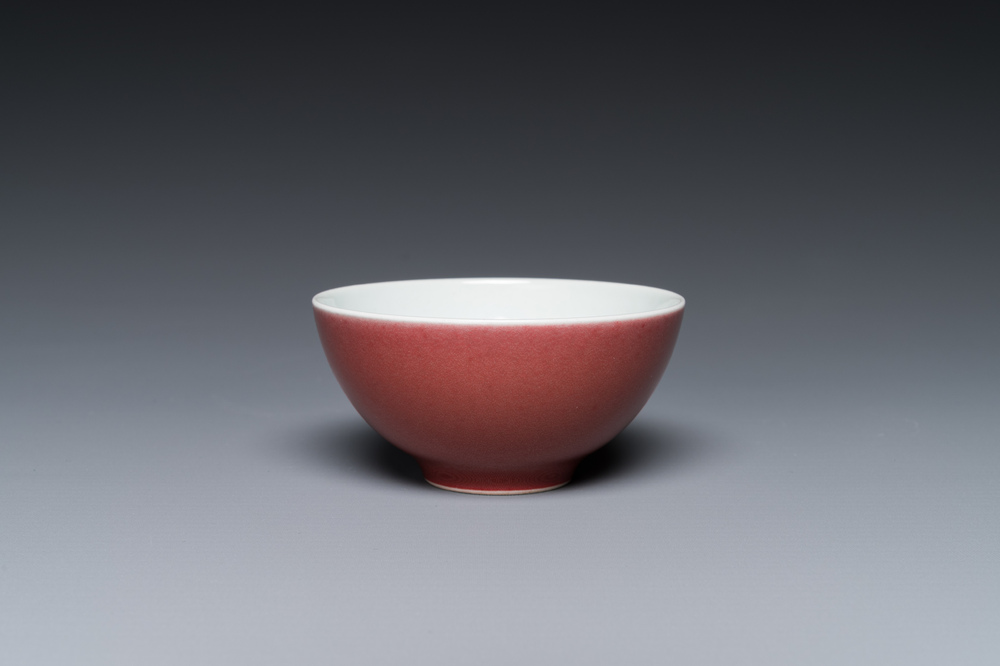 A Chinese monochrome copper-red-glazed bowl, Yongzheng mark but probably later