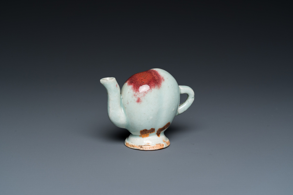 A Chinese miniature peach-shaped Jun-type 'Cadogan' ewer, Qianlong