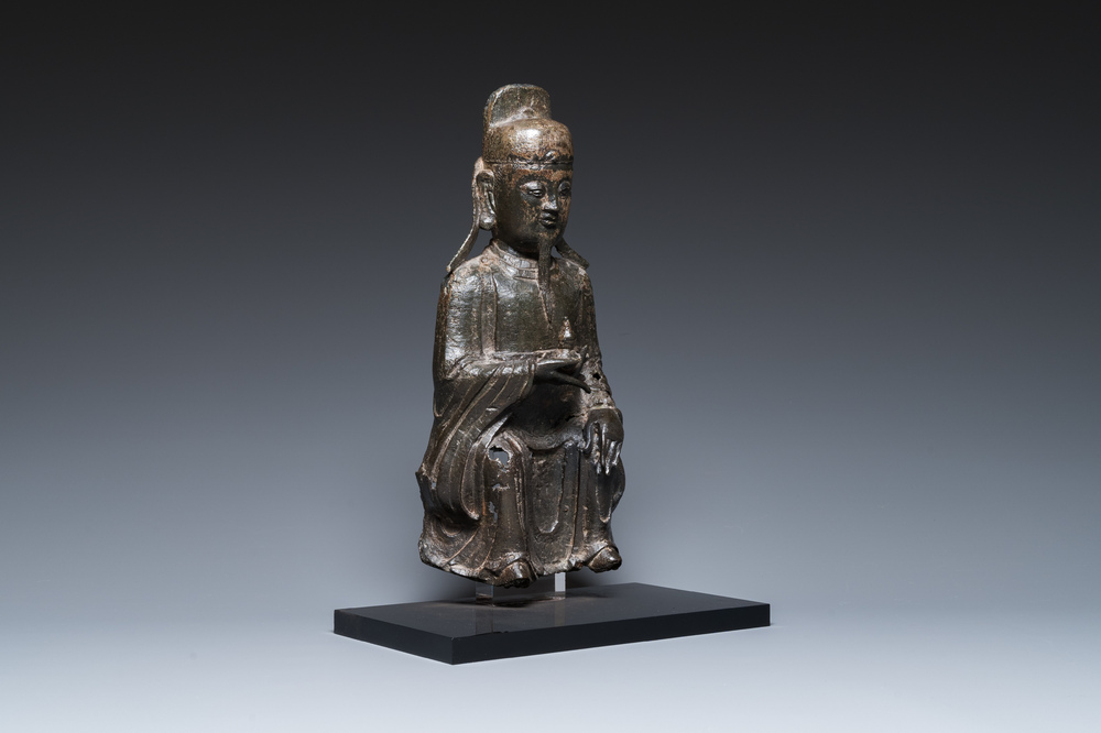 Sculpture de Wenchang Wang en bronze, Chine, Ming
