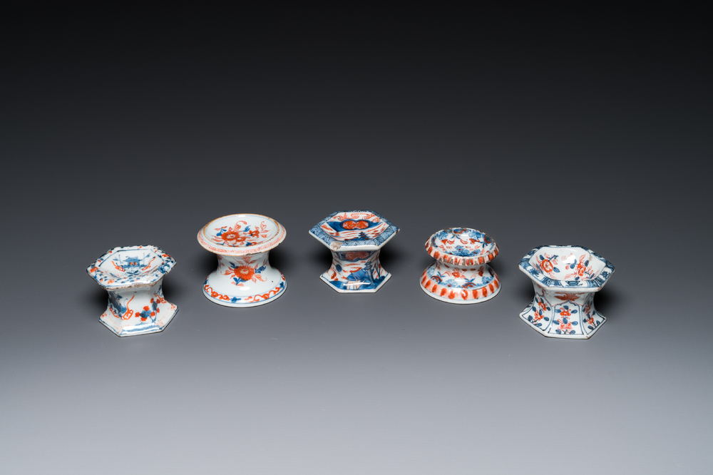 Five Chinese Imari-style salts, Kangxi/Qianlong
