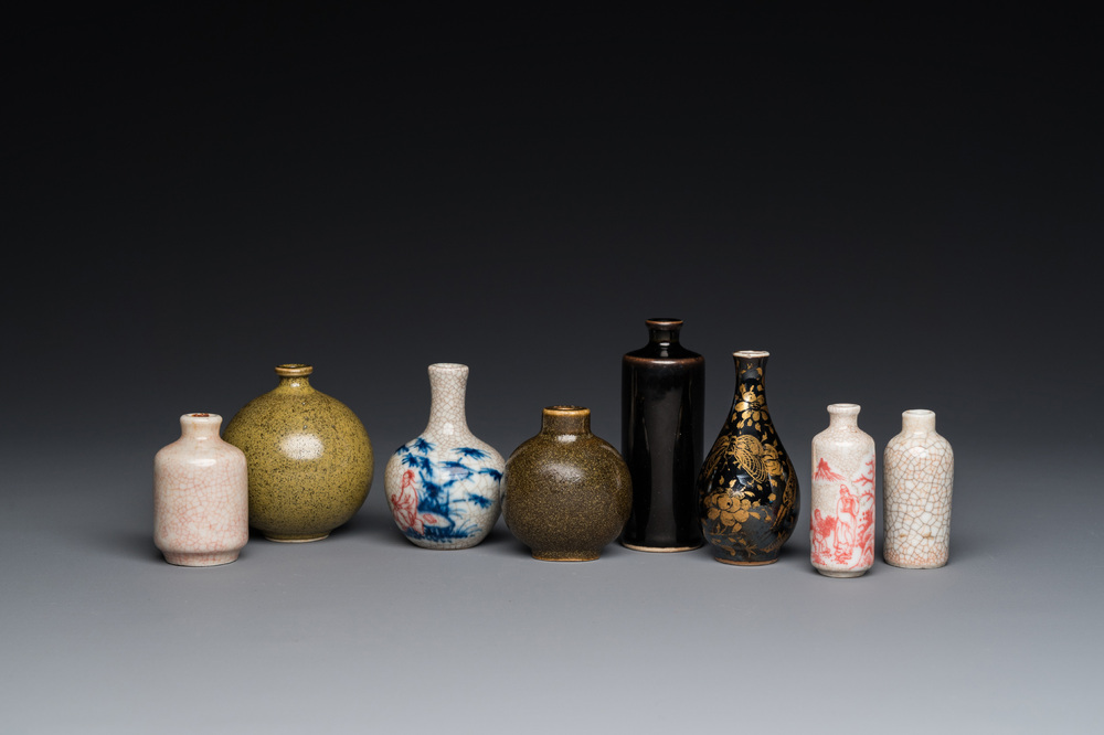 Five various Chinese snuff bottles and three miniature vases, 19/20th C.