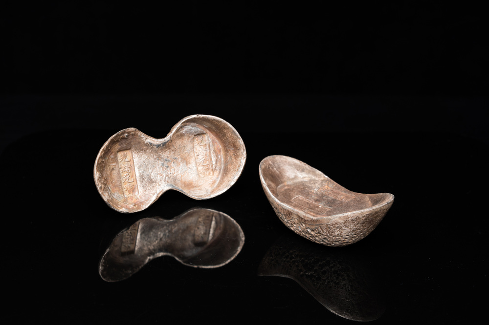 Twee Chinese zilveren blokken, Guangxu en Xuantong merk en wellicht periode