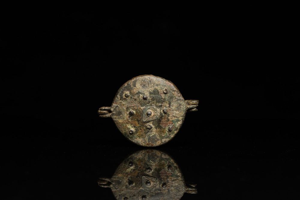 A rare small bronze hanging mirror box, Flanders or The Netherlands, 14/15th C.