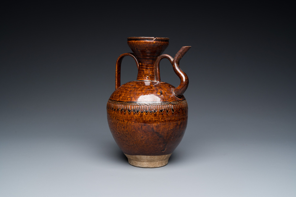 A Chinese brown-glazed ewer, Song