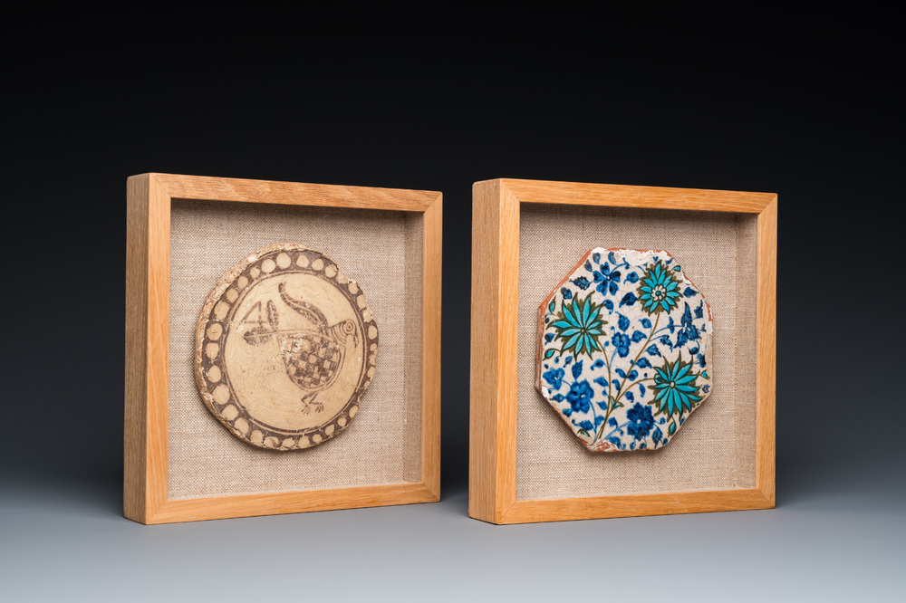 An octagonal Kubachi tile and a fragment of an early dish, Persia and Cyprus, 17th C. and ca. 6th C. b.C.