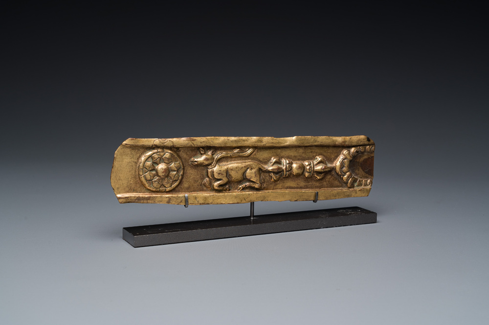 A gilt copper alloy altar fragment, Tibet, 17th C.