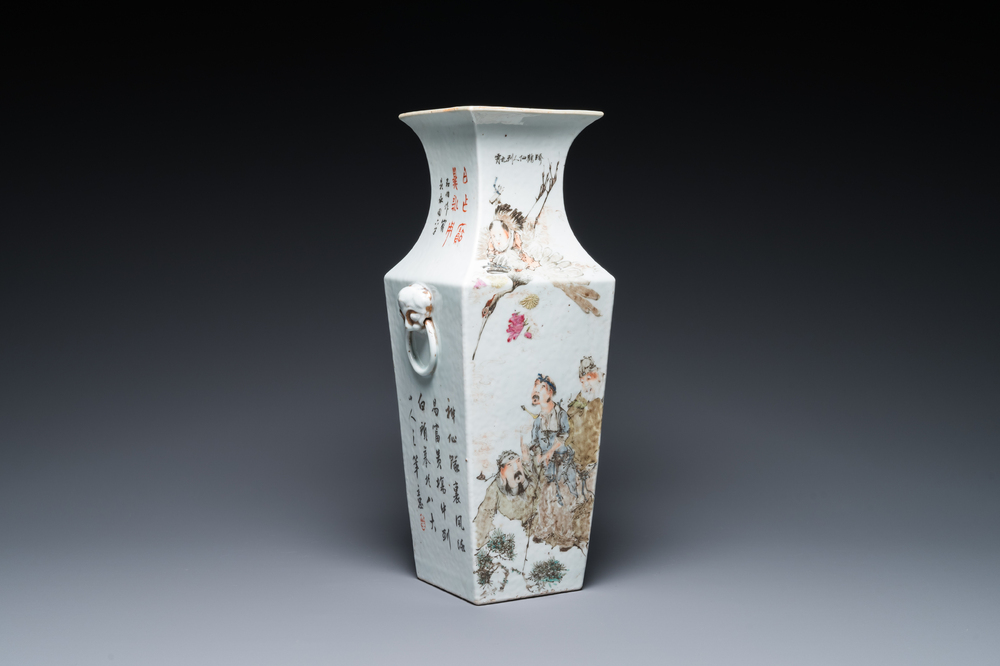 Vase de forme carr&eacute;e en porcelaine de Chine qianjiang cai, sign&eacute; Ma Qingyun 馬慶雲, dat&eacute; 1914