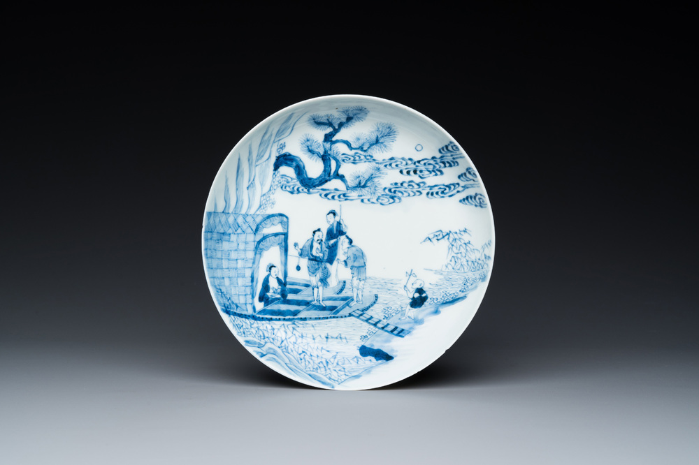 A Chinese blue and white 'river scene' plate, Yongzheng