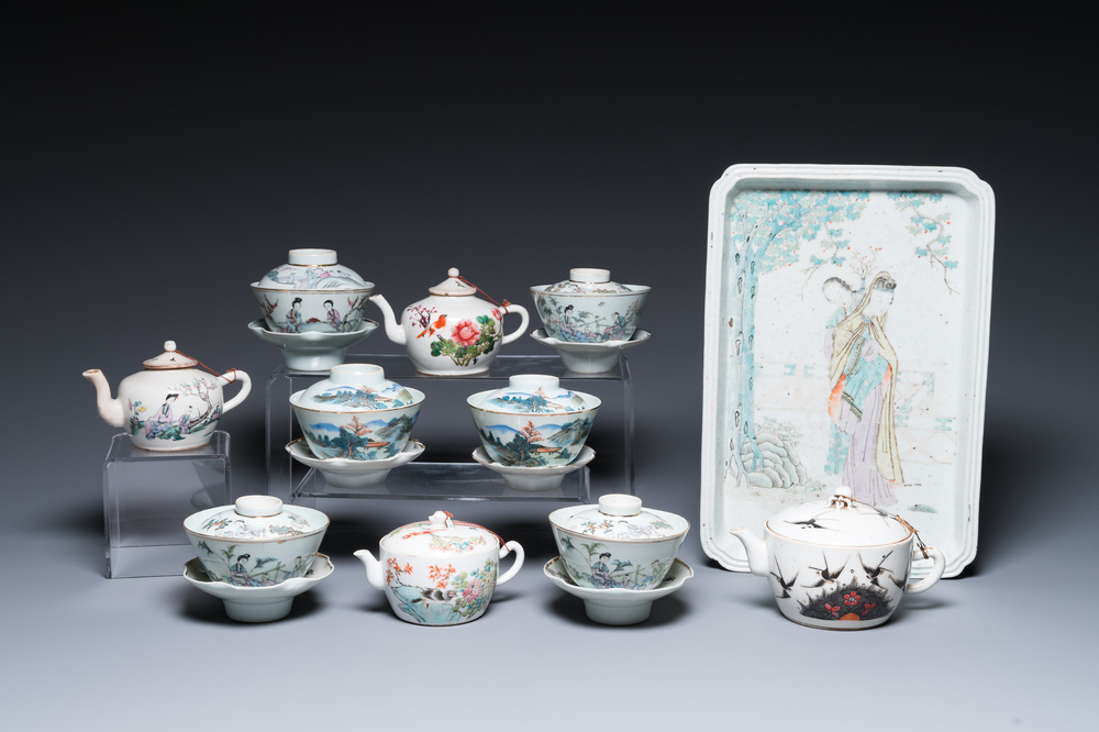 A varied collection of Chinese famille rose and qianjiang cai porcelain, 19th/20th C.