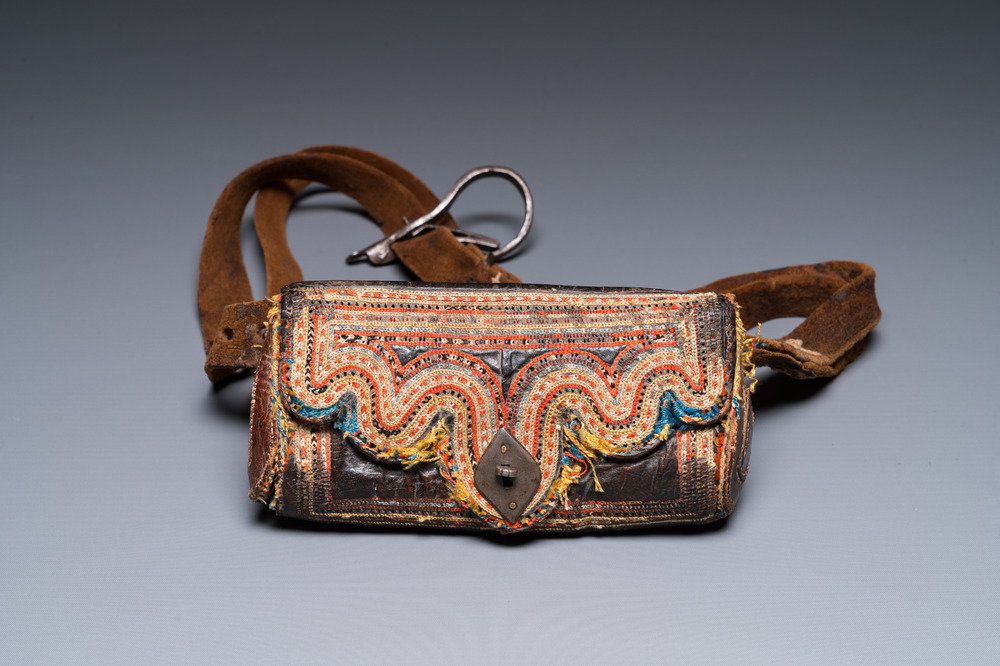 A leather purse with inscription for Mekka and Medina, probably Persia, 19/20th C.