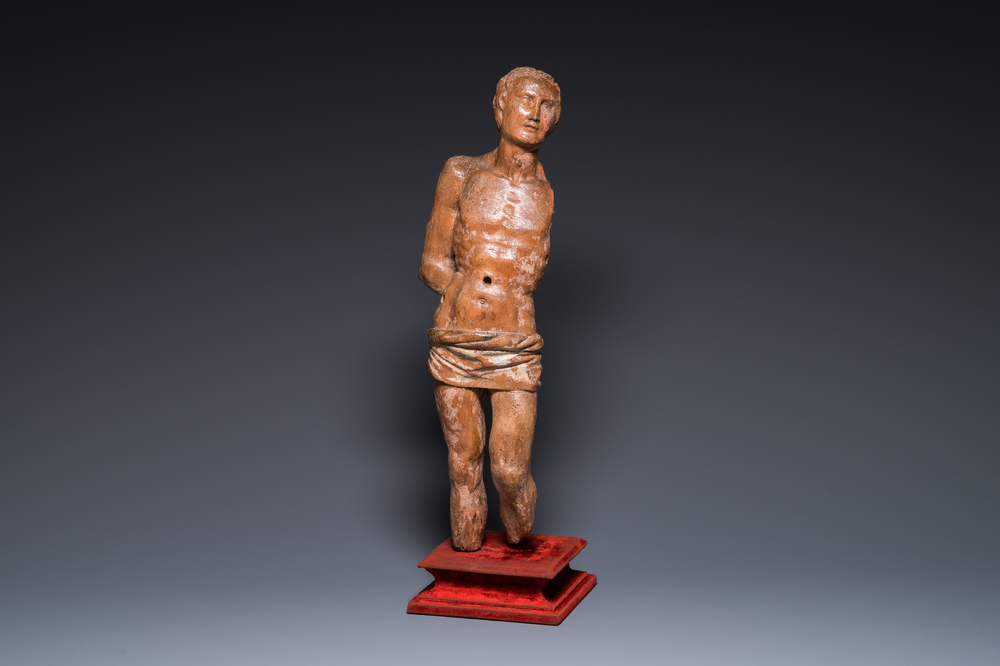 A German wood sculpture of Saint Sebastian, 16th C.