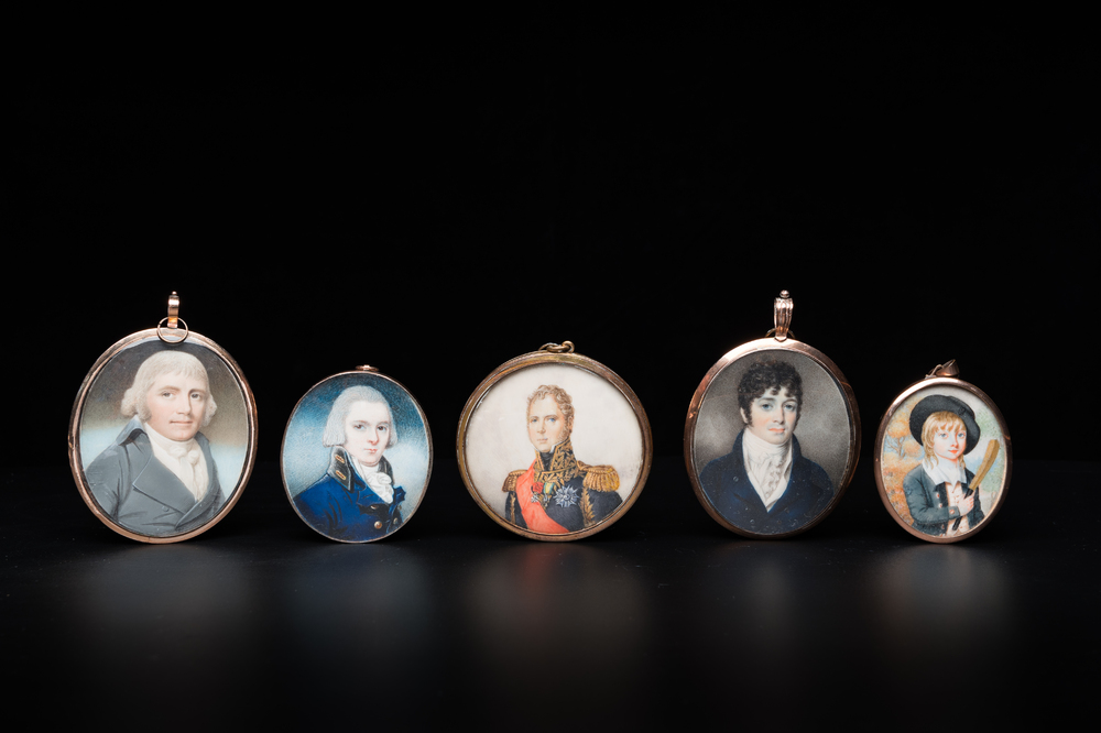 Five portrait miniatures, France, England and/or Germany, 19th C.