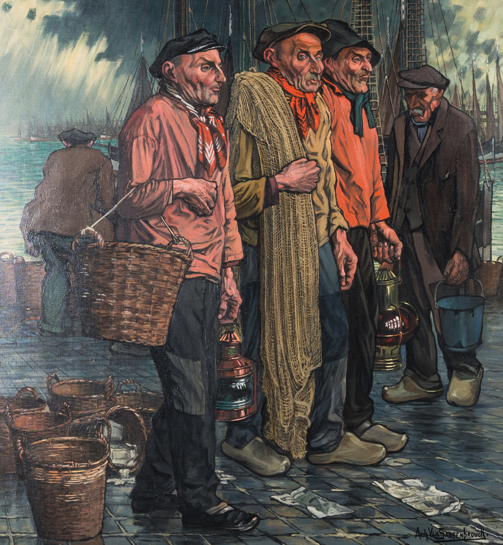 Achille Van Sassenbrouck (1886-1979): 'Fishermen', oil on canvas