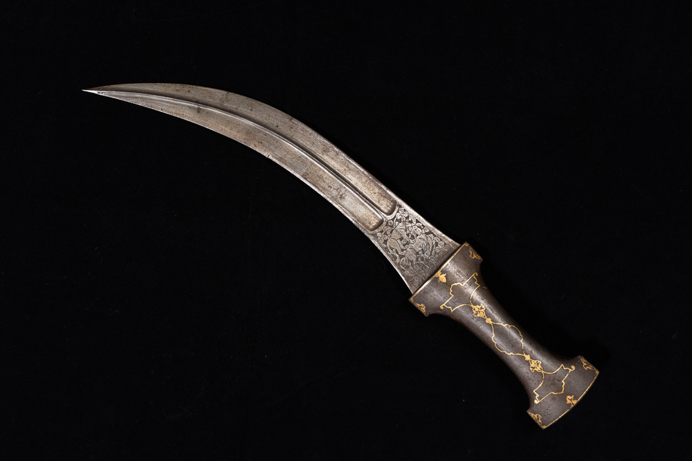 A Qajar damascened steel 'jambiya' dagger, Persia, 19th C.