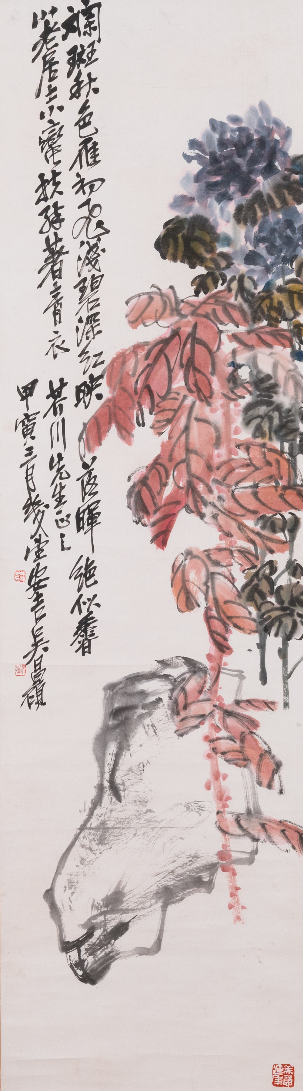 Navolger van Wu Changshuo 吳昌碩 (1844-1927): 'Herfst', inkt en kleur op papier, gedateerd 1914