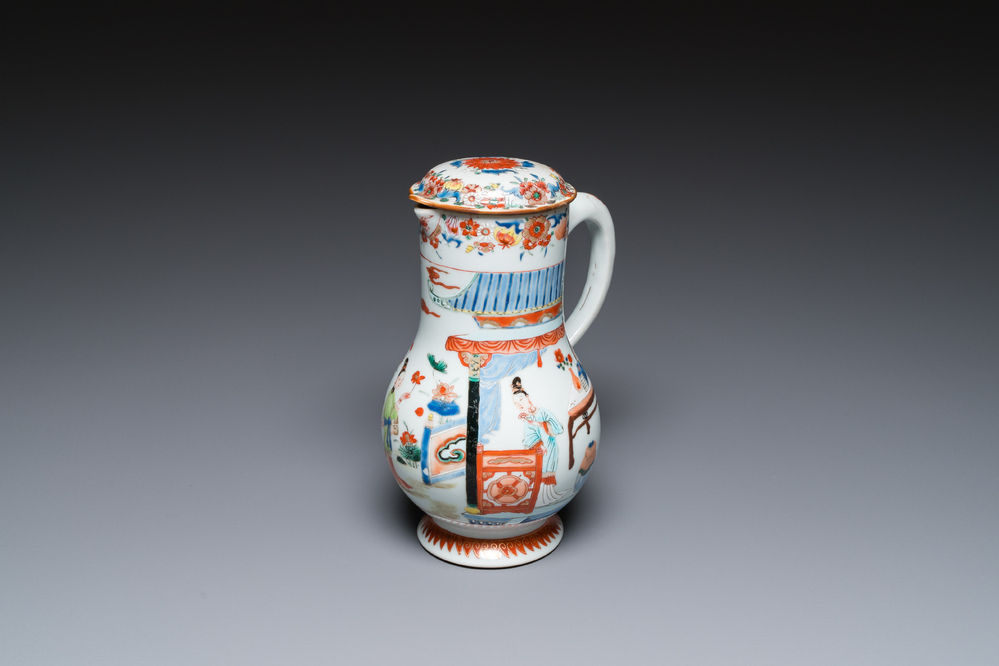 A Chinese verte-Imari 'Xi Xiang Ji' ewer and cover, Yongzheng