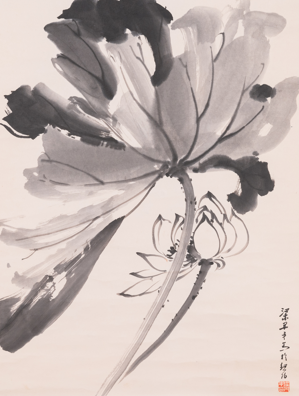 Liang Danfong 梁丹丰 (1935-2021) : 'Lotus', encre sur papier, dat&eacute; 1976