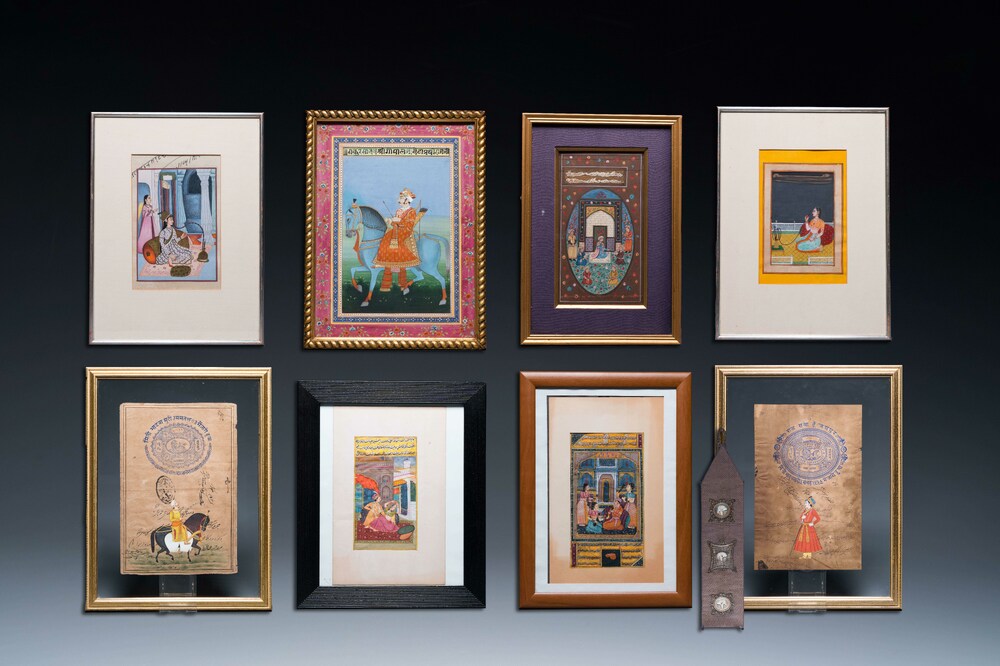 Persian and Indian school: eight miniatures with figurative designs and three portrait miniatures, 19/20th C.