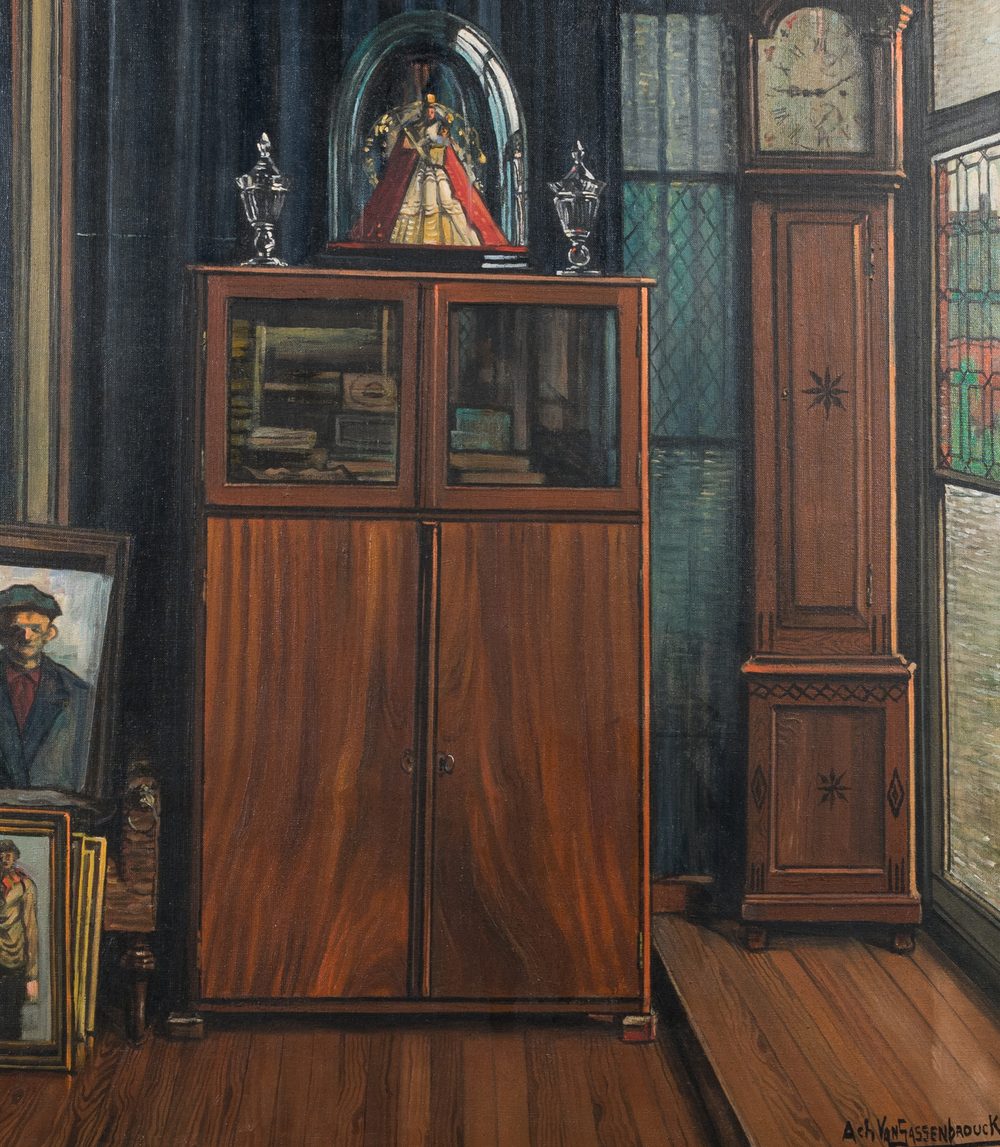 Achille Van Sassenbrouck (1886-1979): 'Our cupboard', view on the painter's interior, oil on canvas