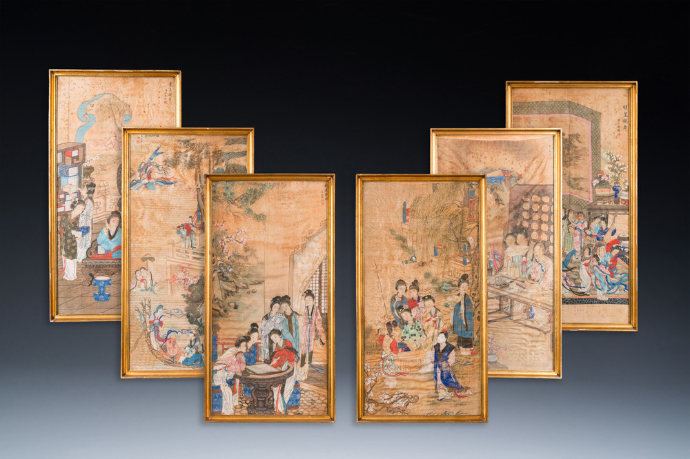 Wang Chengxun 王承勳 (19/20e eeuw): 'Zes werken over het leven in het oude China', inkt en kleur op zijde