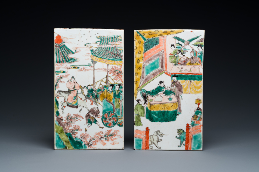 Two rectangular Chinese famille verte plaques, Kangxi