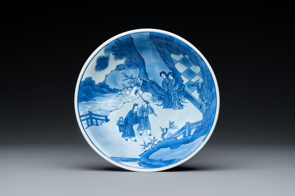 A fine Chinese blue and white shallow bowl, Kangxi mark and of the period