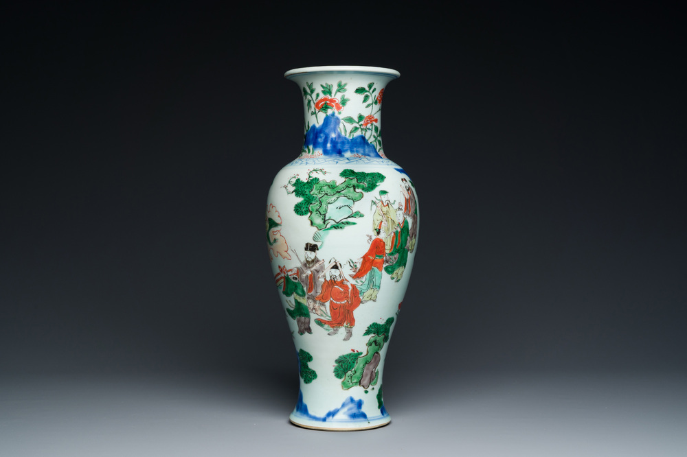 A Chinese wucai 'immortals' vase, Transitional period