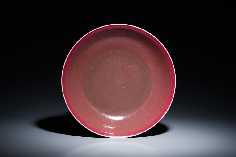 A Chinese monochrome copper-red dish, Daoguang mark and of the period