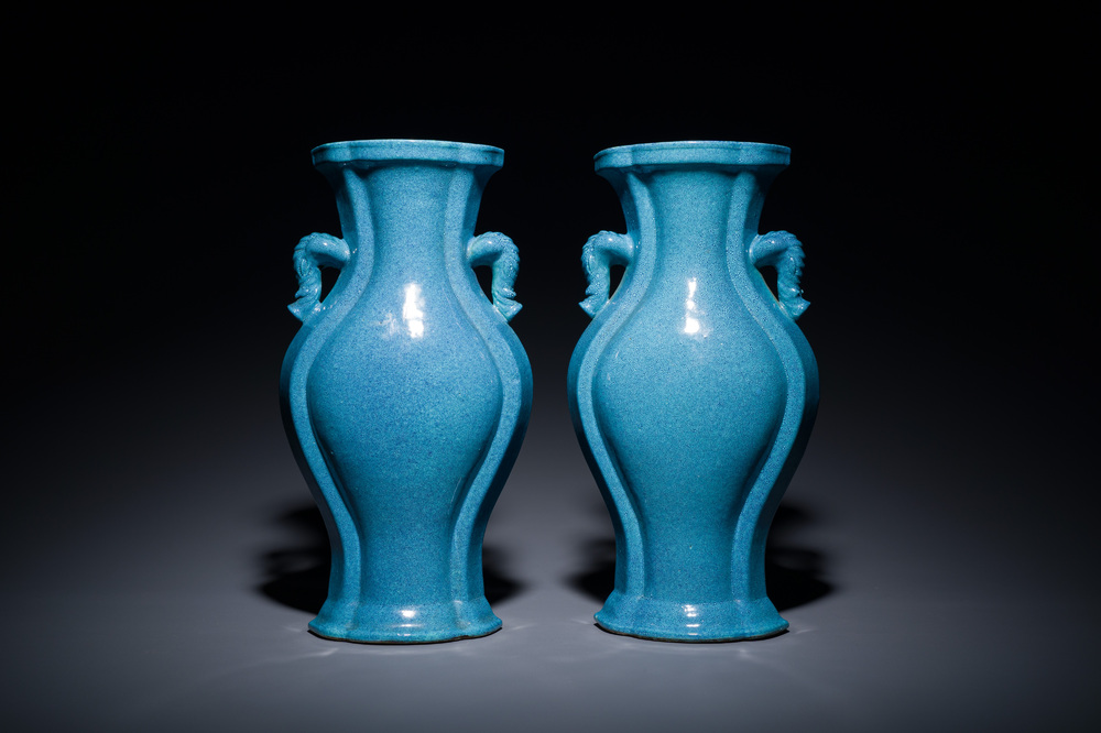 A pair of Chinese robin's-egg-glazed vases, 18/19th C.