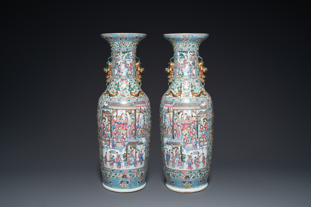 A pair of massive Chinese famille rose vases, 19th C.