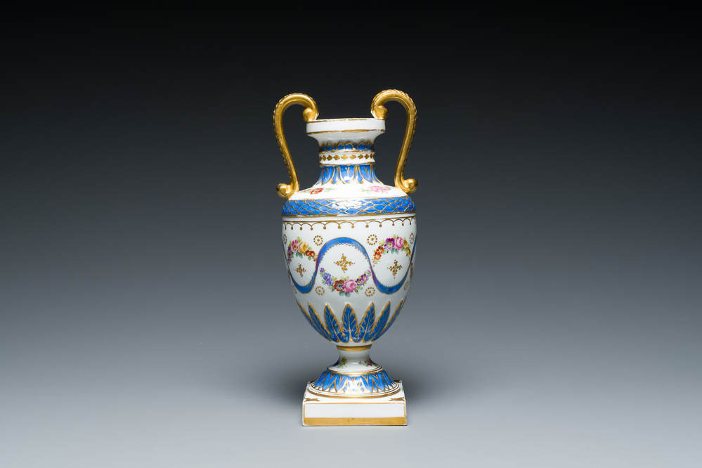 A French polychrome porcelain S&egrave;vres-style vase, 19th C.