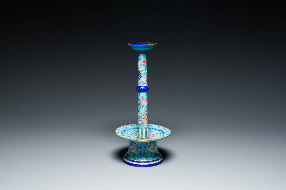 A large Chinese Canton enamel hat stand, Qianlong/Jiaqing