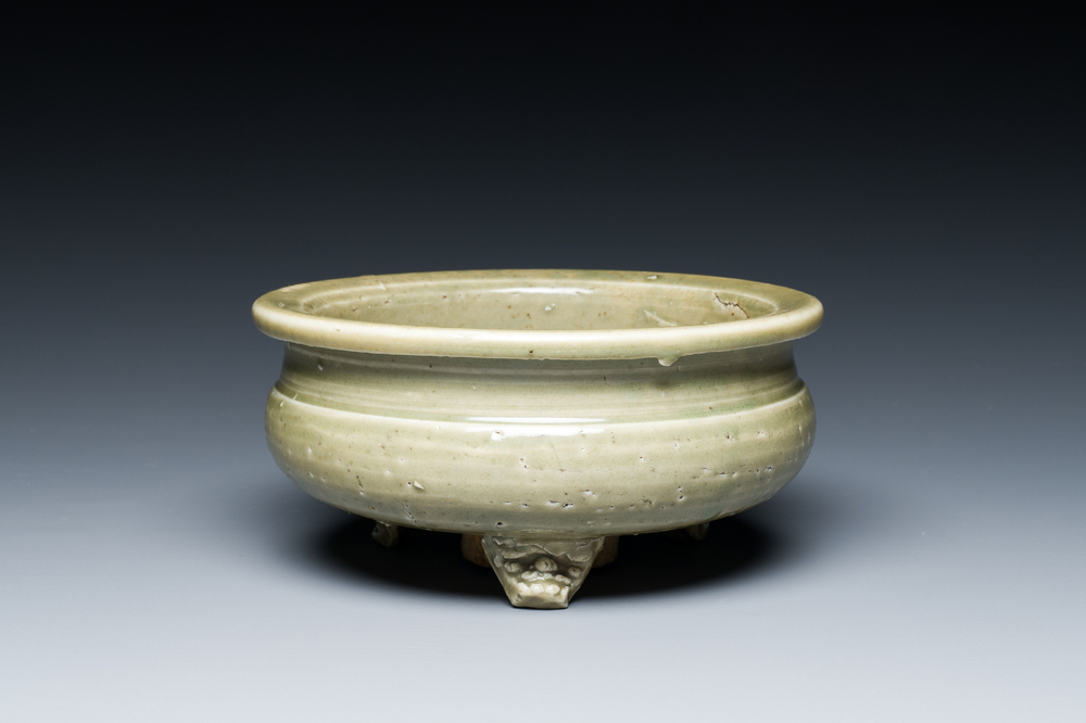 A Chinese Longquan celadon tripod censer, Ming