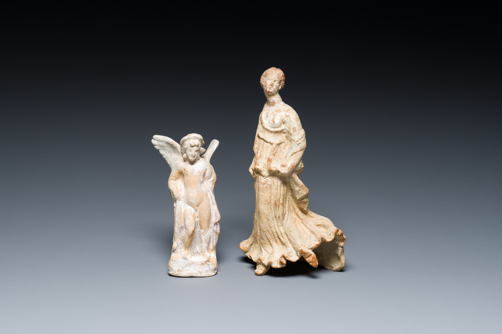 Deux sculptures grecques en terre cuite repr&eacute;sentant Eros et une danseuse, 4&egrave;me/2&egrave;me si&egrave;cle av. J.-C.