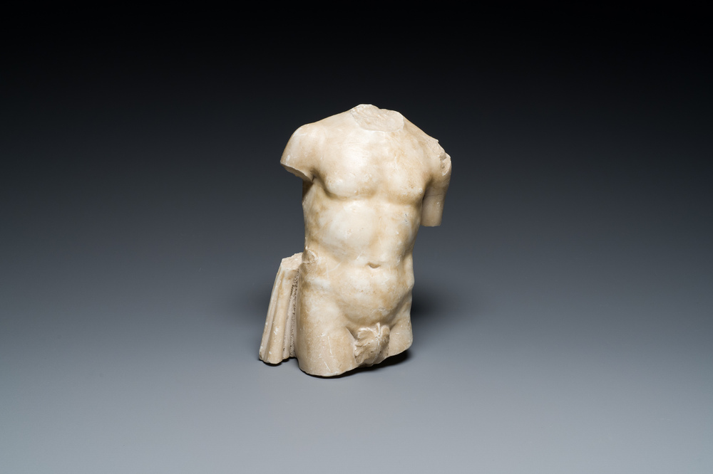 An Italian marble torso of a male with a fig leaf, probably 17th C.