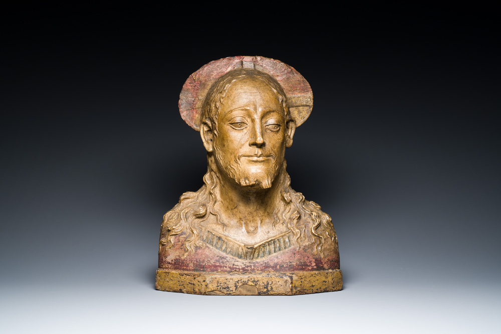 Mino da Fiesole (1429-1484, workshop of): A polychromed stucco bust of Christ for the 'Dossale con Madonna' in the Fiesole Duomo, Italy, ca. 1464