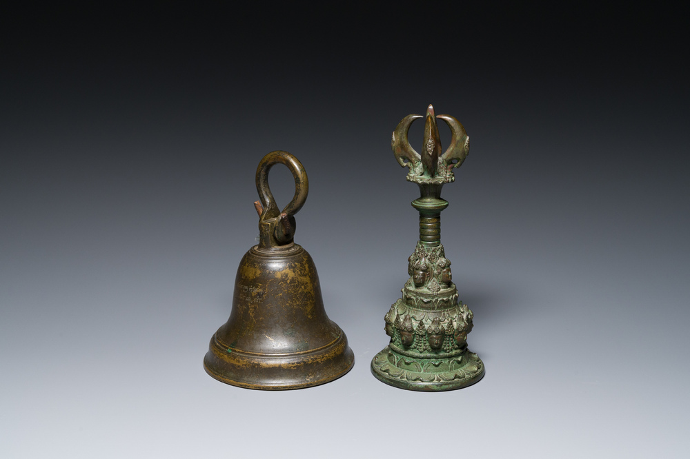 A bronze bell and a ceremonial hand bell, South Asia and Southeast Asia, 19th C. or earlier