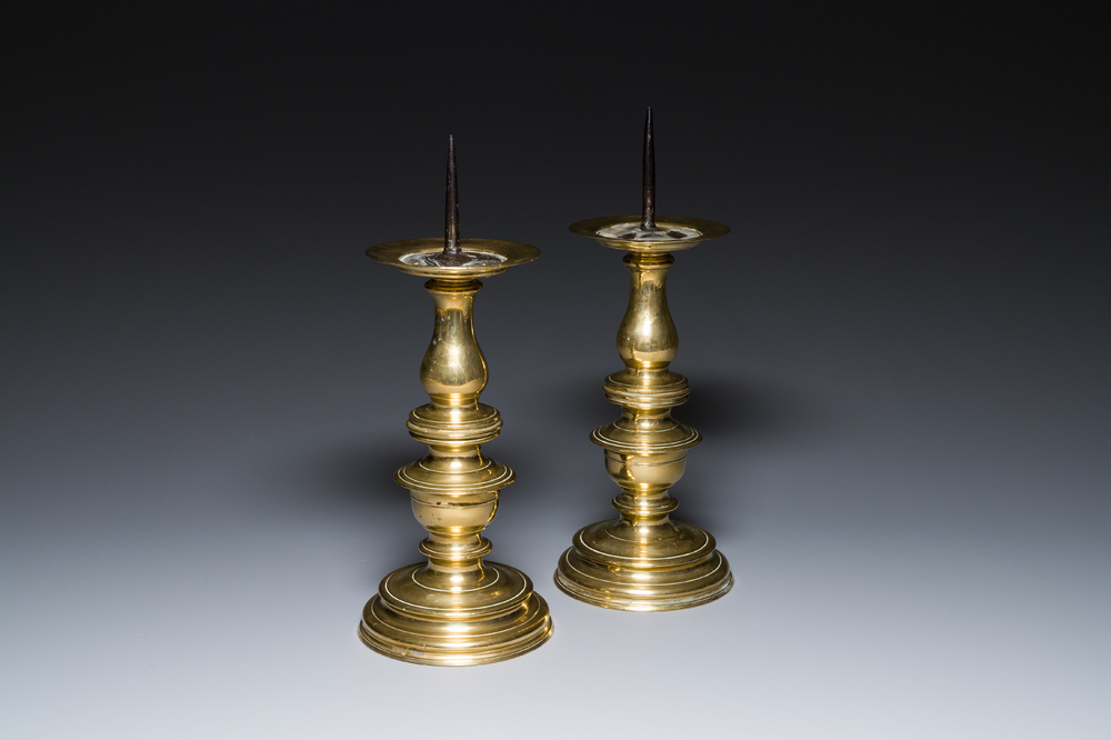 A pair of bronze pricket candlesticks, Northern Italy, 16th C.