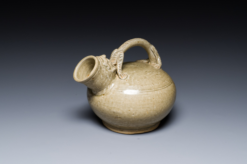 A Chinese monochrome-glazed Yaozhou kiln ewer, Tang or later