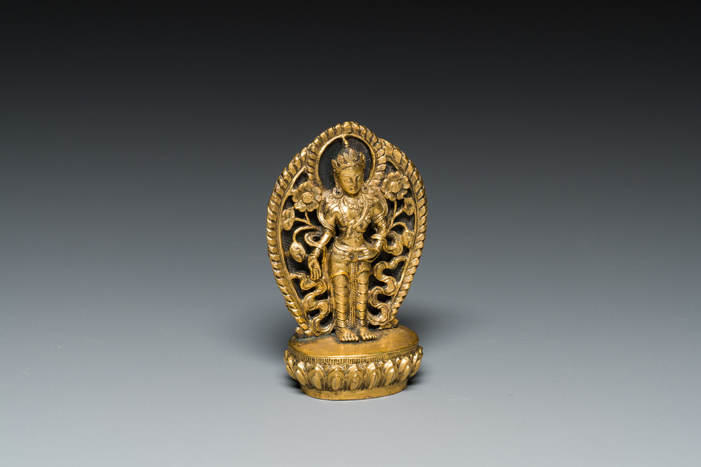 A small gilt bronze 'Buddha' sculpture, Nepal, 17/18th C.