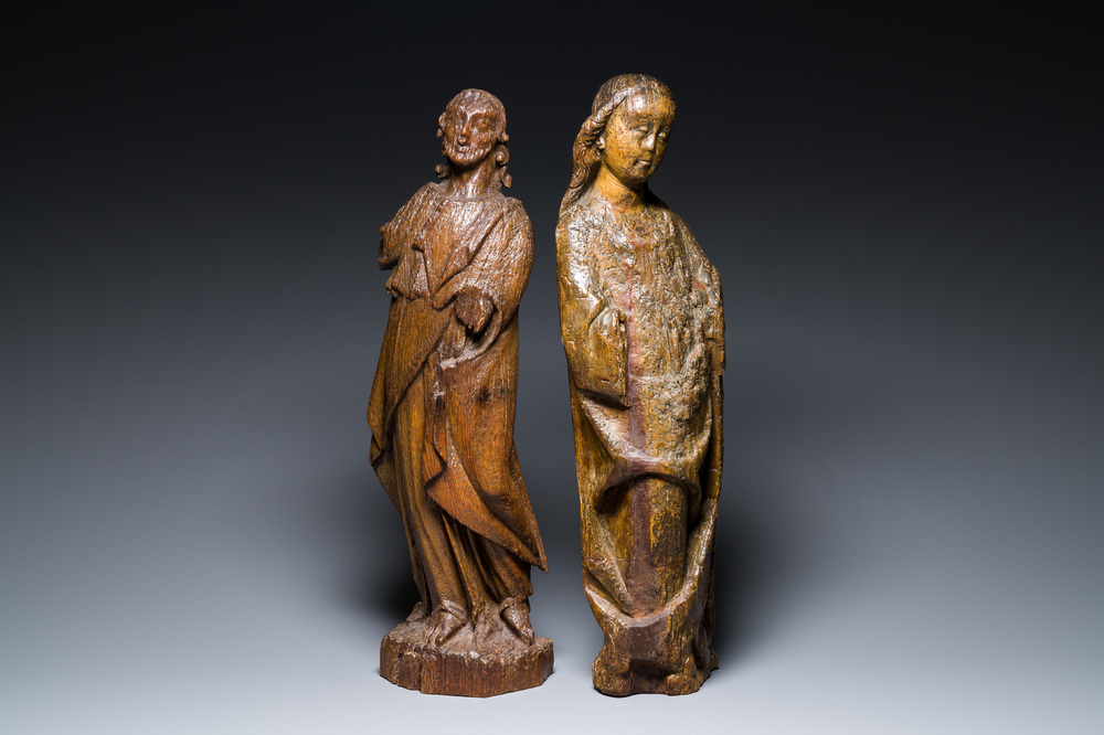 Twee eikenhouten sculpturen van Christus en van een engel, wellicht Vlaanderen, 16e eeuw