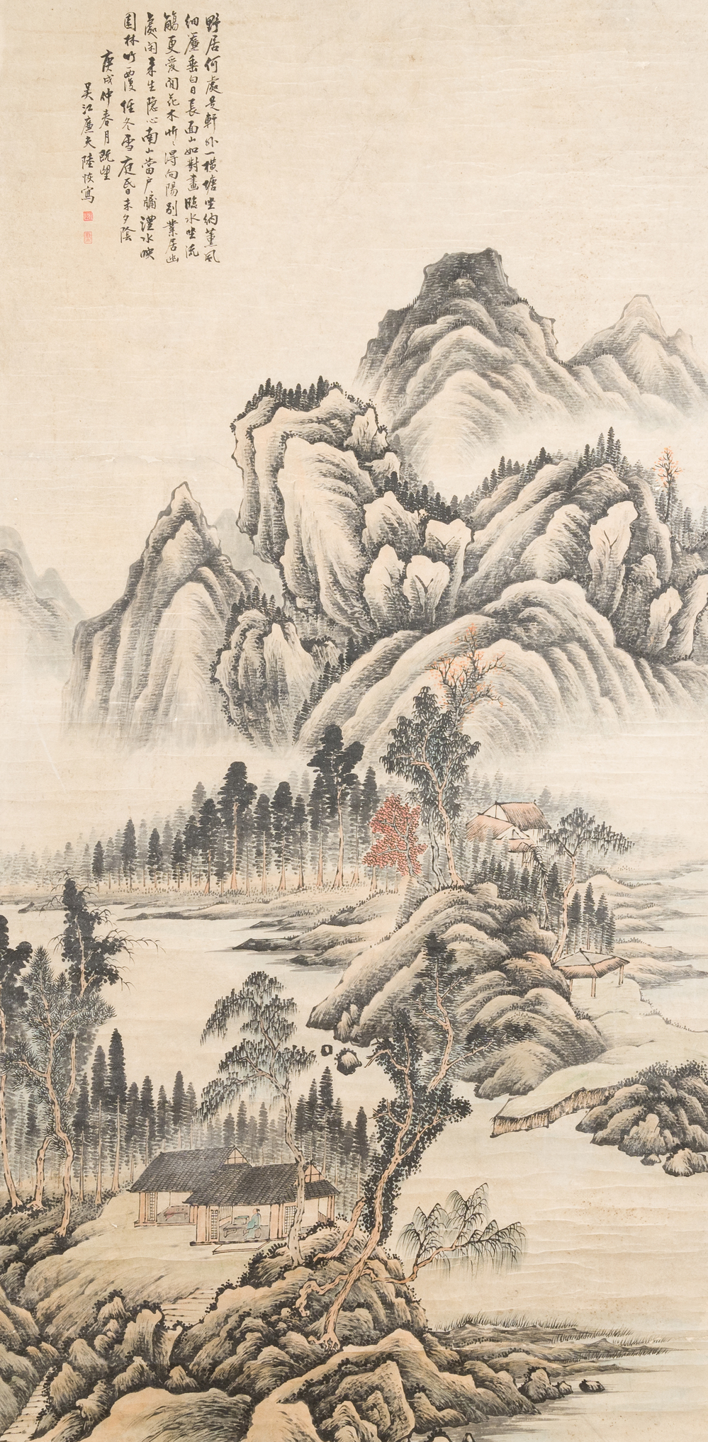 Lu Hui 陸恢 (1851-1920): 'Mountainous landscape', ink on paper, dated 1910