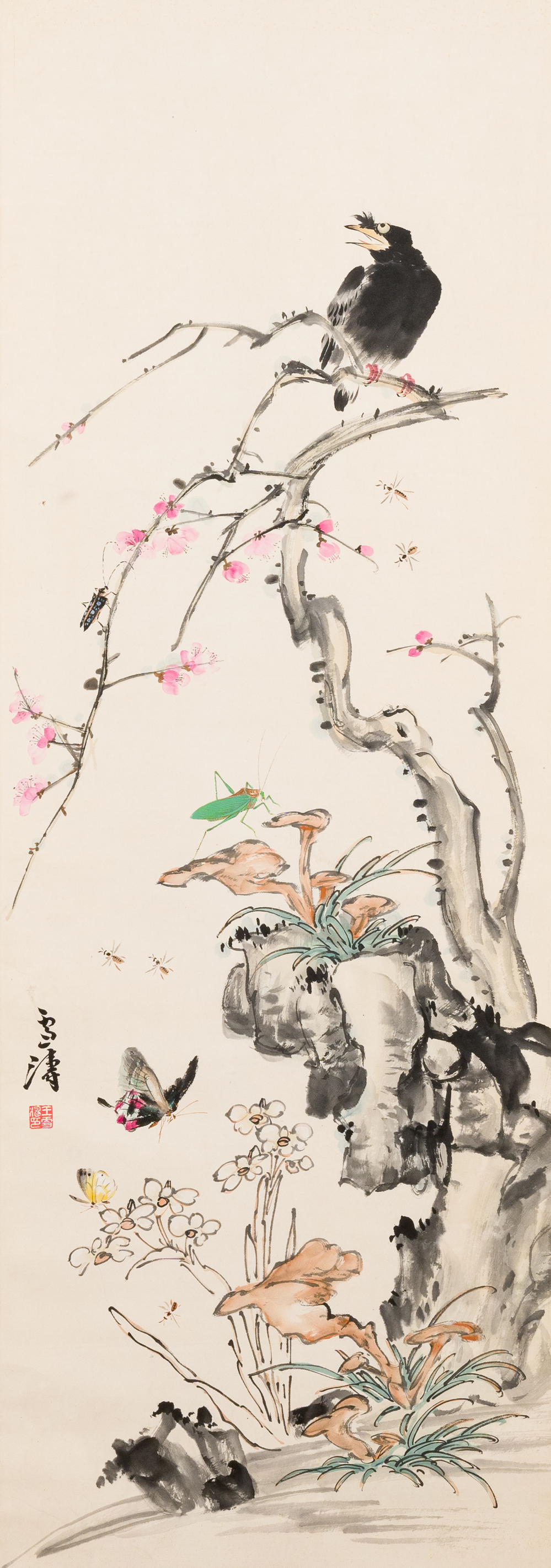 Wang Xuetao 王雪濤 (1903-1982): 'Vogel en insecten', inkt en kleur op papier