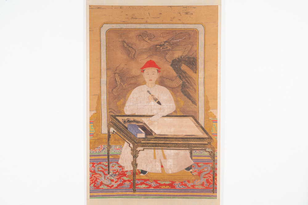 Ecole chinoise: 'Portrait de l'empereur Yongzheng', encre et couleur sur soie, 19/20&egrave;me