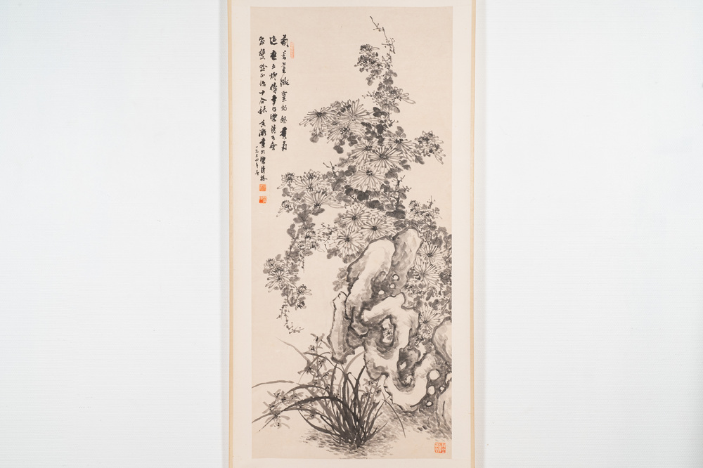 He Xiangning 何香凝 (1878-1972): 'Chrysanth&egrave;me', encre sur papier, dat&eacute;e 1954